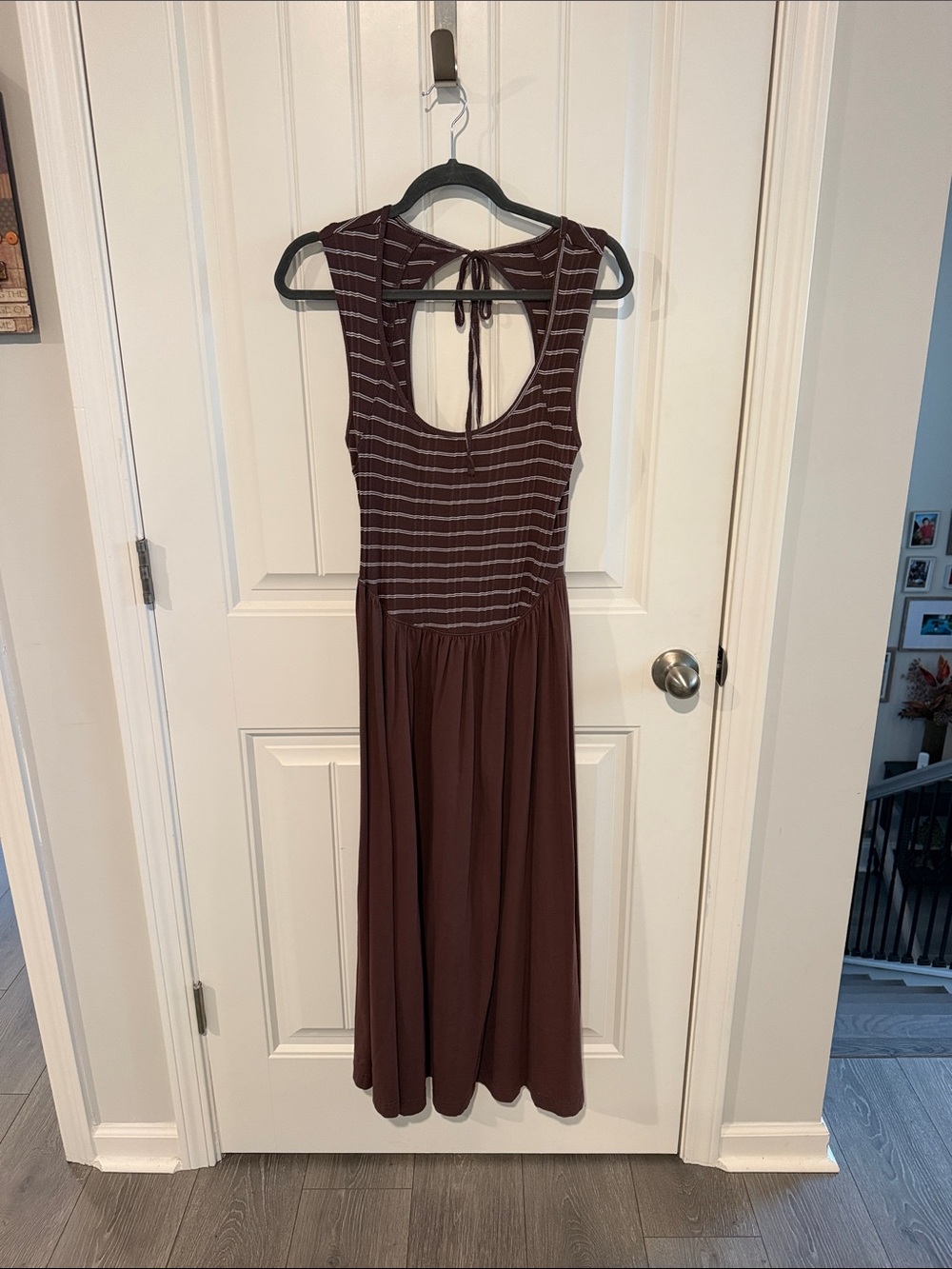 FP Beach Sleeveless Brown Striped Midi Dress with Open Back